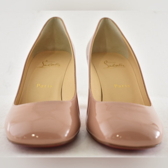 Christian Louboutin Cadrilla 70 Nude Blush Patent Leather Block Heel Pump 37.5 - Picture 9 of 15